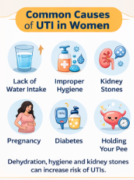 “Common causes of UTI in women including dehydration, hygiene and kidney stones”
