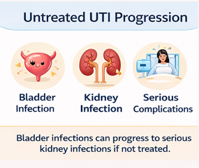 “UTI progression from bladder to kidney if untreated”