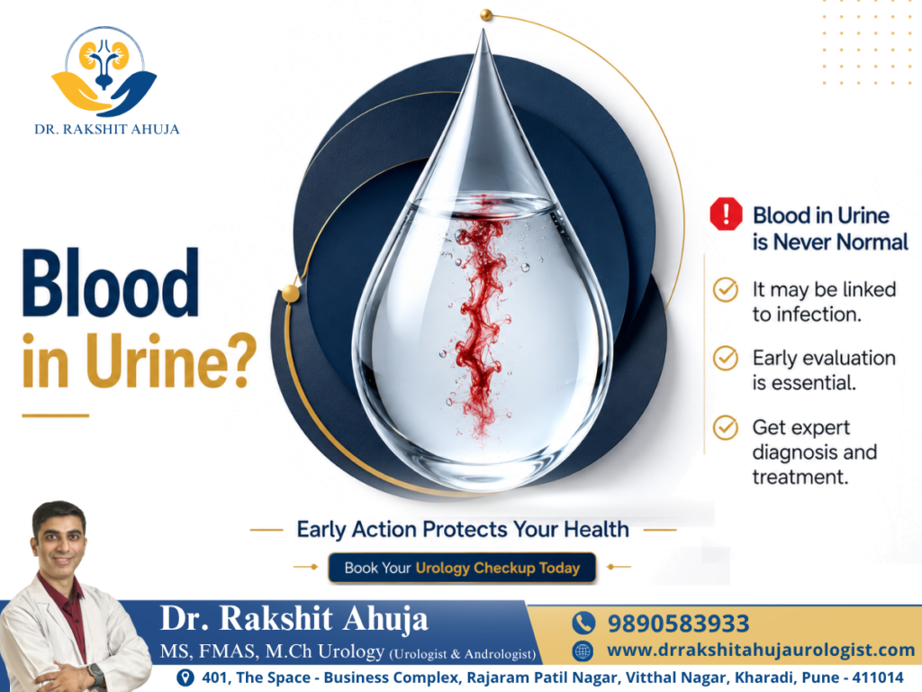 Blood in urine awareness poster by Dr. Rakshit Ahuja.