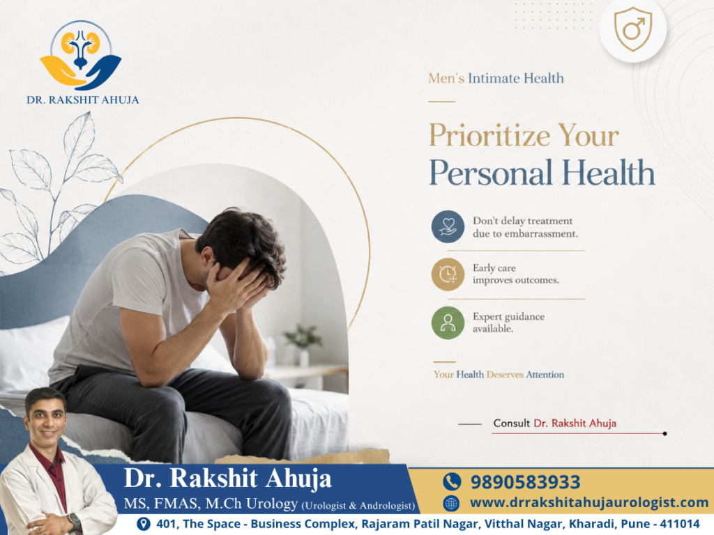 Dr. Rakshit Ahuja encouraging early consultation for men's urological health in Pune.